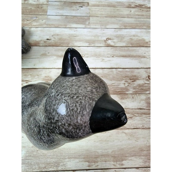 Vintage Gray Black Ceramic Cats 12" ENESCO Spongeware Stipple Pattern 7" 5" - Picture 6 of 11